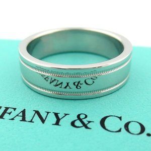 Platinum Flat Double Milgrain Wedding Band 6mm